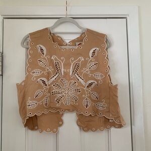 Embroidered Tan Sleeveless Top
